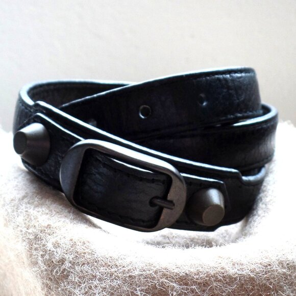 BALENCIAGA Bracelet F/W 2011 NWOT  Agneau Arena Leather Triple Wrap BLACK - Picture 1 of 12